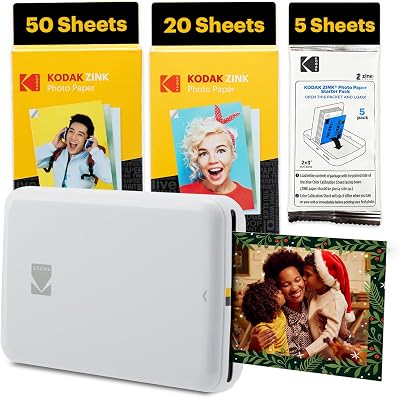 Kodak Step Instant Printer 75 Sheets Bundle 2x3 Sticky Photo Bluetooth White