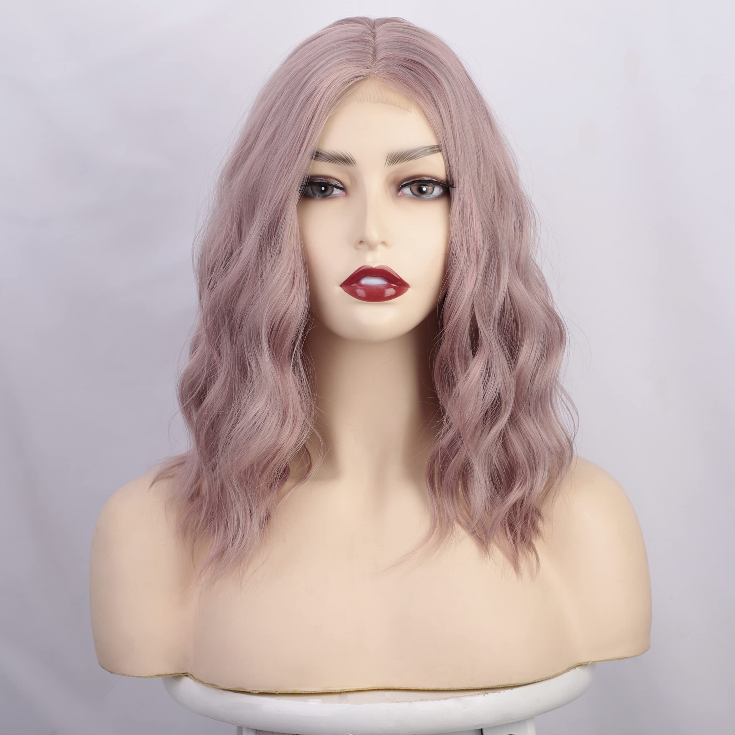 Luovce Synthetic Wigs For Women Shoulder Length Short Wavy 14 inches Lilac Color โ image 1