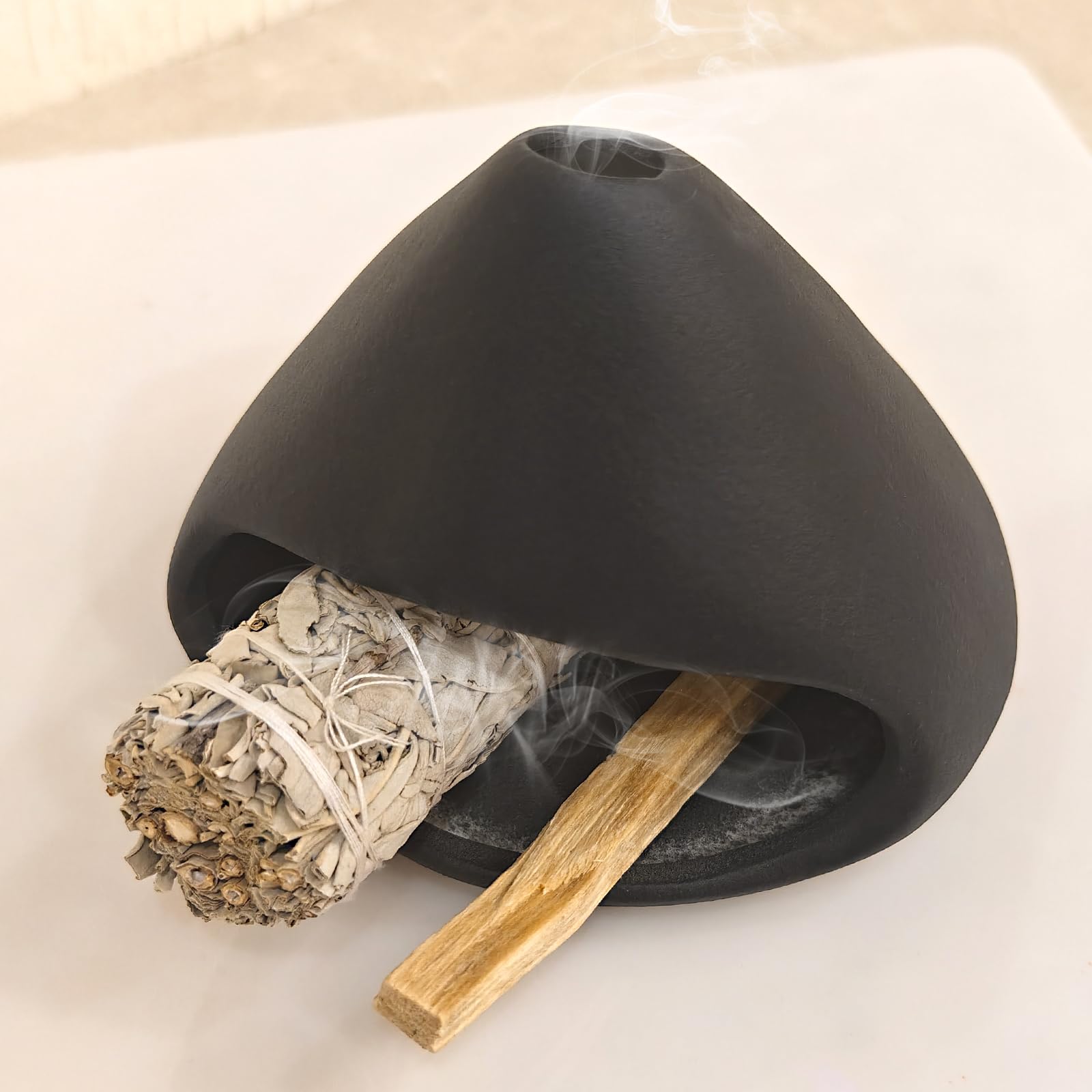 Photo 1 of Yawlsow Palo Santo Holder Burner, Charcoal Bakhoor Incense Burner,Smudge Bowl,Sage Holder,Ash Catcher for Meditation Zen Decor (Black)