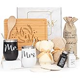 Wedding Gifts for Couple (11 Piece Set), Cool Engagement Baskets for Newlywed, Unique Mr and Mrs Box for Bride and Groom, Bridal Shower Gift for Bride To Be, His and Hers, Just Married