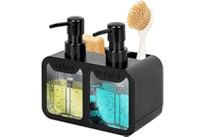 Peevel Dish Soap and Hand Soap Dispenser for Kitchen Sink, Soap Dispenser Set with Sponge Caddy and Brush Holder, Organizer f