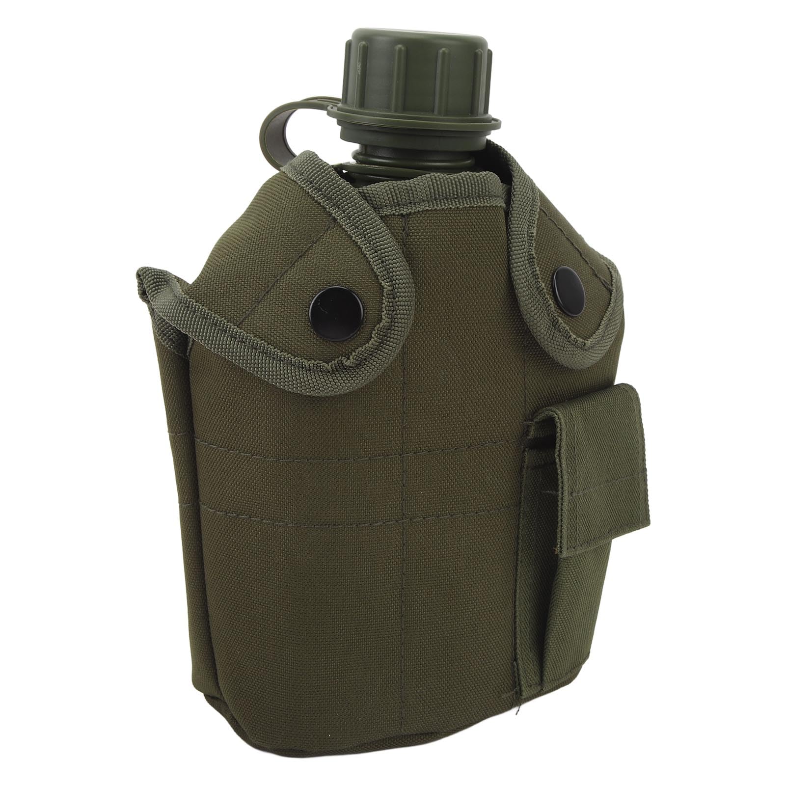 VGEBY Portable 1L Large Capacity Canteen with Cover and Cup, Leak Proof Wide Mouth, OD Green, for Outdoor, Hiking, Travel