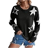 SHENHE Women's Star Pattern Crew Neck Drop Shoulder Casual Sweater Pullover Knitwear
