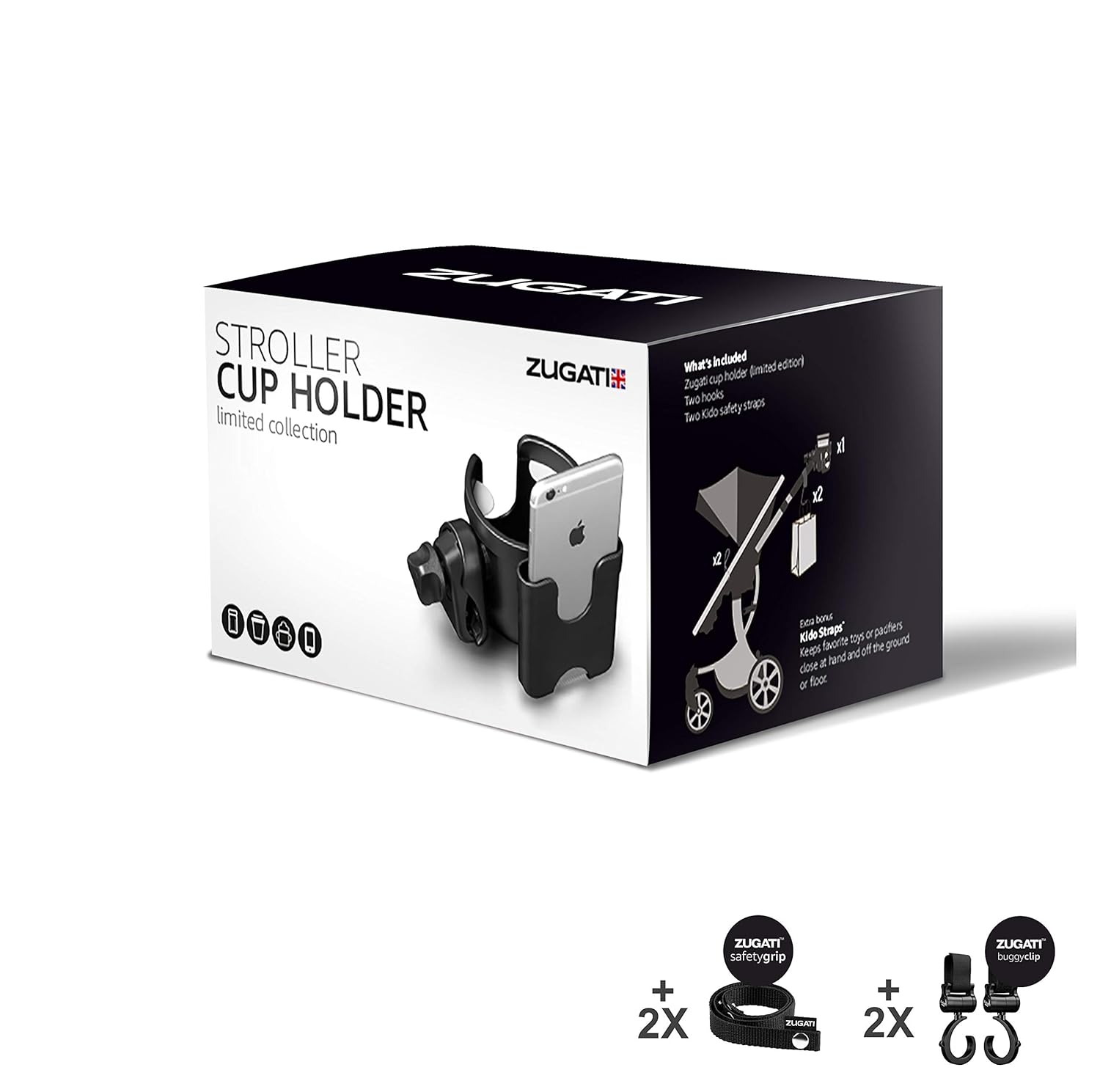 Universal Stroller Cup Holder, Universal Stroller Organizer Baby Bottle Holder - Stroller Accessory, Parent Cup Holder for Stroller/Bike (Phone Holder + 2 Hooks + 2 Toy Straps): Baby