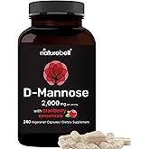 NatureBell D-Mannose 500mg Capsules (2,000mg Per Serving) | 240 Veggie Capsules + Cranberry Concentrate 40mg – Fast Acting Urinary Tract Health Pills – Ultra UTI Support for Women & Men