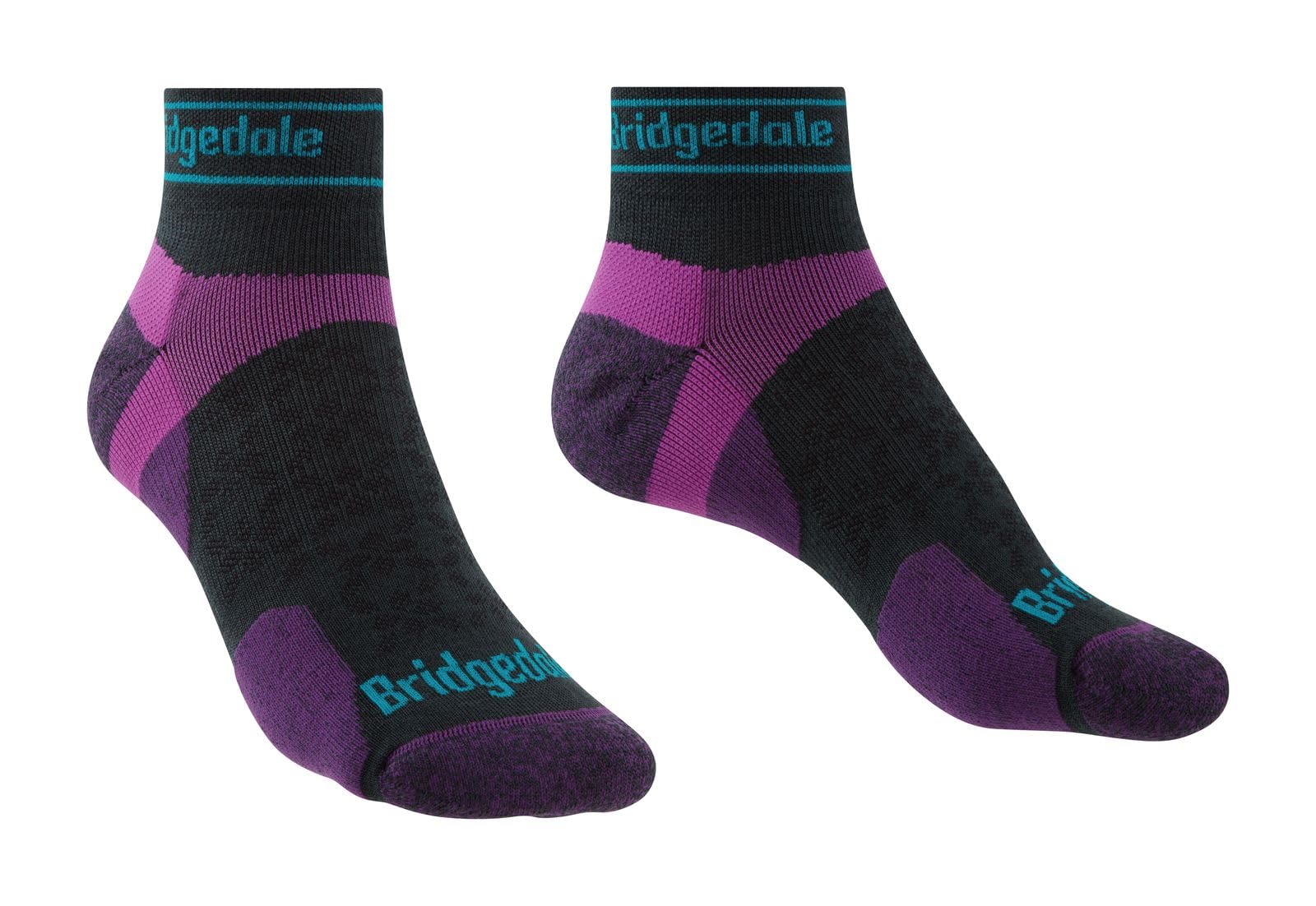 Bridgedale TRAIL RUN Ultralight T2 Merino Sport Low-Women's- Large-Charcoal / Purple