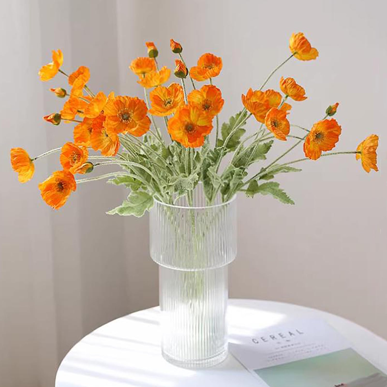 DUYONE Artificial Flowers 6 Stems Poppy Silk Bouquet,for Wedding, Home, Party Decoration,Table Centerpiece Arrangement(Orange)