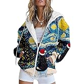 domirica Women's Christmas Zip Up Graphic Hoodie Comfy Casual Long Sleeve Sweatshirt