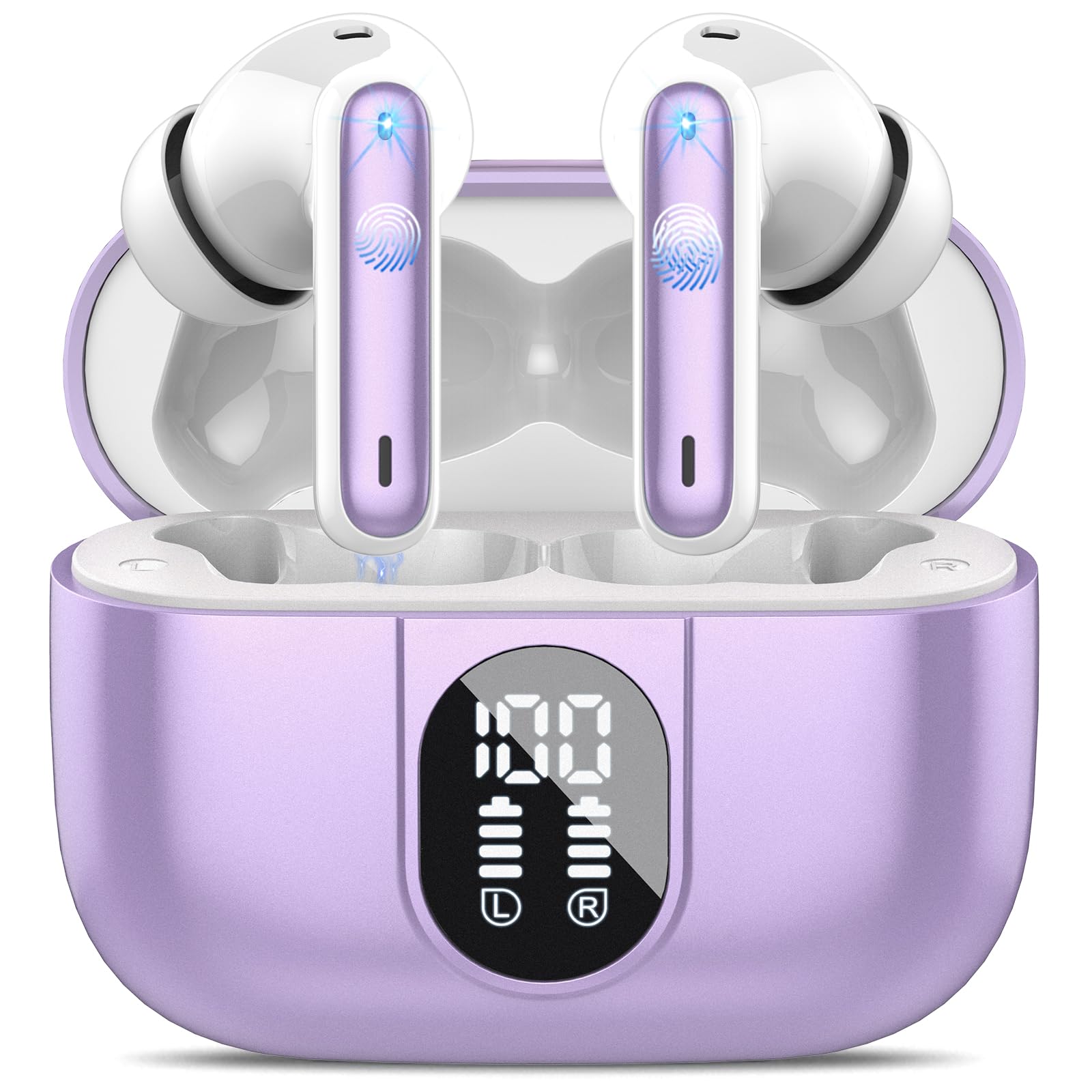 Ai Translation Earbuds Real Time, Simultaneous Interpretation Translator Earbuds with 6 Translation Modes/164 Languages, No Subscription Translatior Headphones, Taro Purple Image