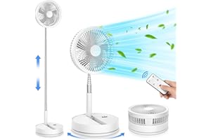 LIPETY Portable Foldable Rechargeable Oscillating Fan - 9" 7200mah Battery Operated USB C Small Fan Remote, Quiet Table Desk Fan Folding Standing Pedestal Fan for Bedroom Rome Office Camping Travel