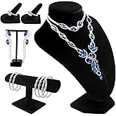 SENONAPO 6 Pcs Velvet Jewelry Display Set- Velvet Necklace Bust Holder Mannequin Bust & T-Bar 2 T Shape Earring Stand 2 Velvet Ring Finger Jewelry Holder Bracelet Organizer for Jewelry Showcase