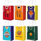 Kolldenn 24 Pcs Basketball T-shirt Gifts Bags with Handles for Basketball Theme Birthday Party Supplies Jersey Goody Snacks Treat Candy Bag for Adults Sports Theme Birthday Party Supplies