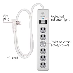 GE 6-Outlet Surge Protector, 2 Pack, 4 Ft Extension