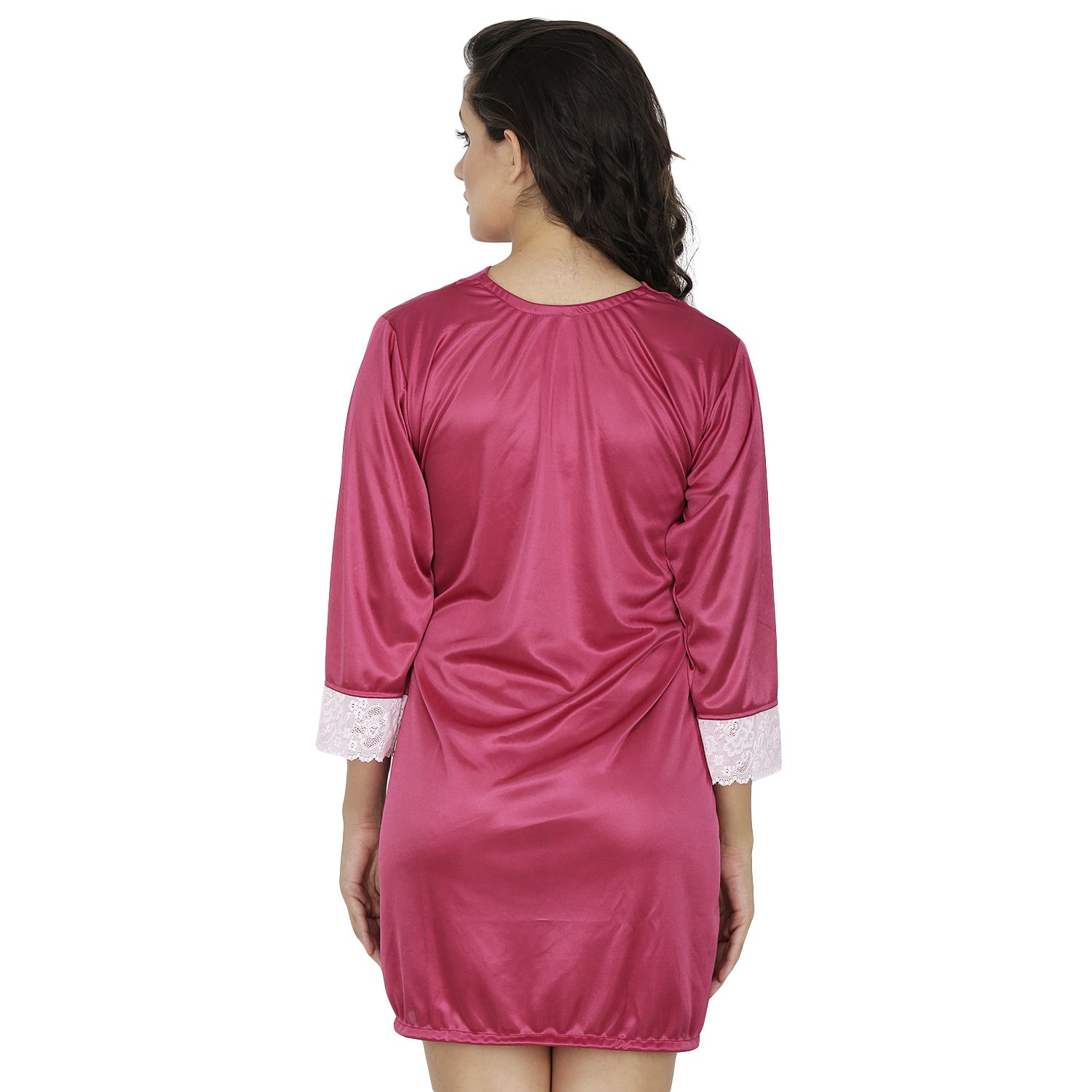 klamotten wine satin robe with lace