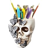 Fsocpen Skull Pen Holder,Skull Makeup Brush Holder,Bathroom storage Holder,Spooky Goth Decorations,Halloween Decoration,Vanity, Desk, Office Organizer, Stationary, Decor Planter