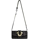 True Religion Women's Crossbody Bag, Mini Adjustable Shoulder Handbag Flap Purse with Logo Strap, Black