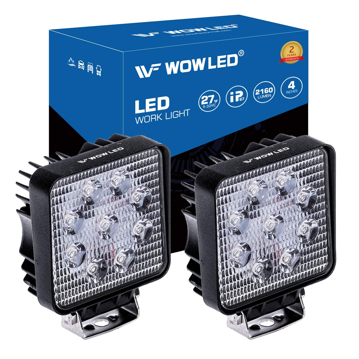 2 Pcs 27W LED Work Light Offroad Flood Beam Driving Lamp Truck SUV UTE