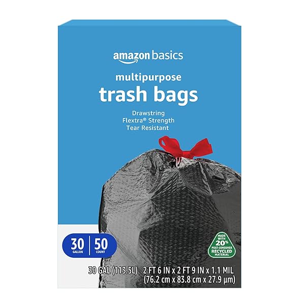 AMAZON BASICS 30 GALLON FLEXTRA STRENGTH MULTIPURPOSE DRAWSTRING...