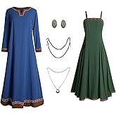 Teyujosem Women's Viking Costume Medieval Apron Underdress Necklace Brooches Peasant Costume