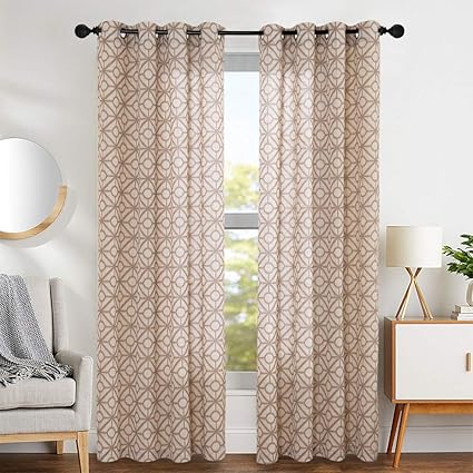 Tile Design Linen Textured Curtains Gromet Top Length Grey Drapes