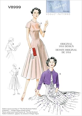 Amazon Vogue Patterns ヴィンテージ 50年代デザイン ワンピースドレスとボレロの型紙セット サイズ Us6 8 10 12 14 99 型紙 パターン 通販