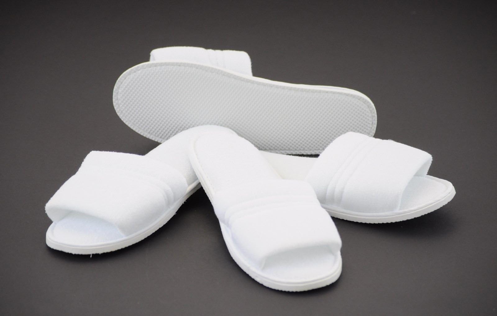 Fabricare Choice - 1 Pair - White Hotel Guest / Spa Guest Slippers Open Toe Terry Cloth Disposable