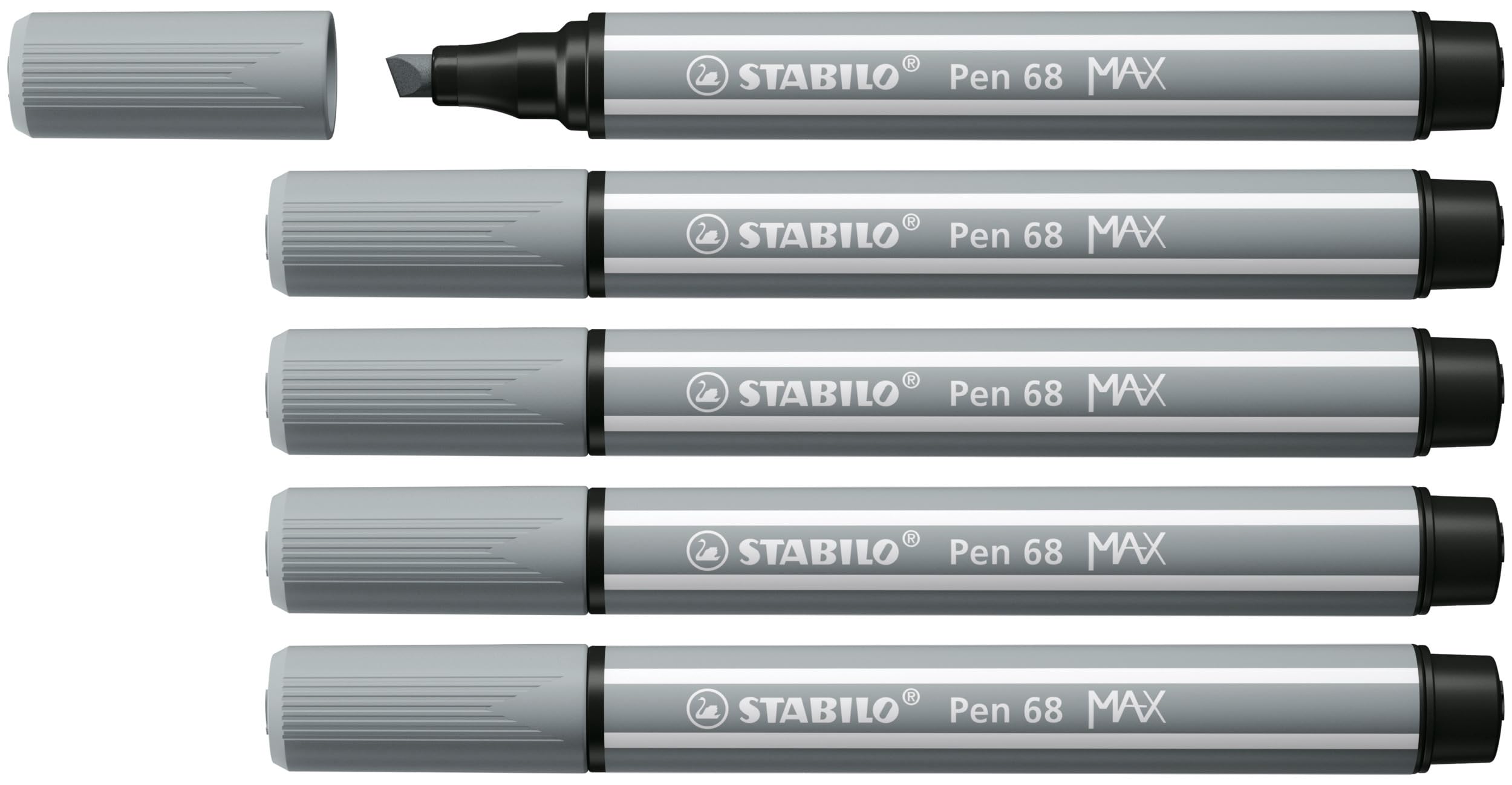 STABILO Pen 68 MAX - Premium Fibre-Tip Pen with Chisel Tip - ARTY - Pack of 5 - Medium Cold Grey — image 1