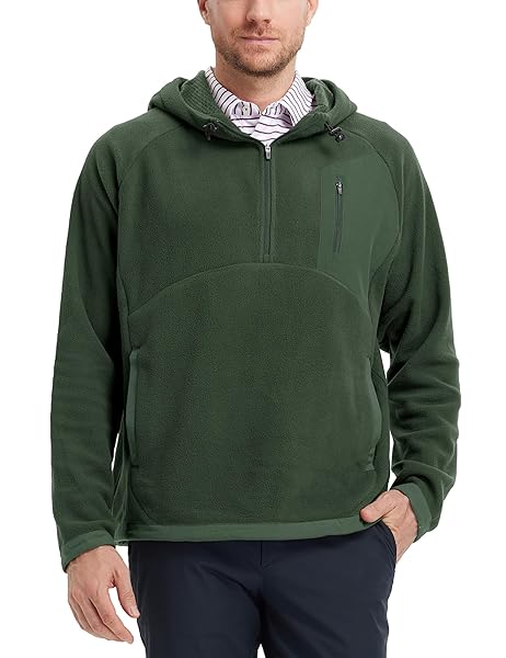M MAELREG MENS HOODIES PULLOVER POLAR FLEECE WARM GOLF SPORTS CASUAL QUARTER ZIP MENS HOODED SWEATSHIRTS PULLOVER OLIVE GREEN