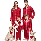 SWOMOG Family Matching Pajama Satin Pajamas Long Sleeve Sleepwear Button Down Loungewear 2 Pcs Pj Set