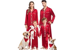 SWOMOG Family Matching Pajama Set Women/Men/Kids Satin Pajamas Long Sleeve Sleepwear Button Down Loungewear 2 Pcs Pj Set