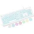 SABLUTE Large Print Backlit Keyboard, Wired USB Lighted Computer Keyboards with 7-Color & 4 Modes Backlit, Oversize Letters Keys Easy to See and Type, Quiet Keyboard Compatible for PC, Laptop (White)