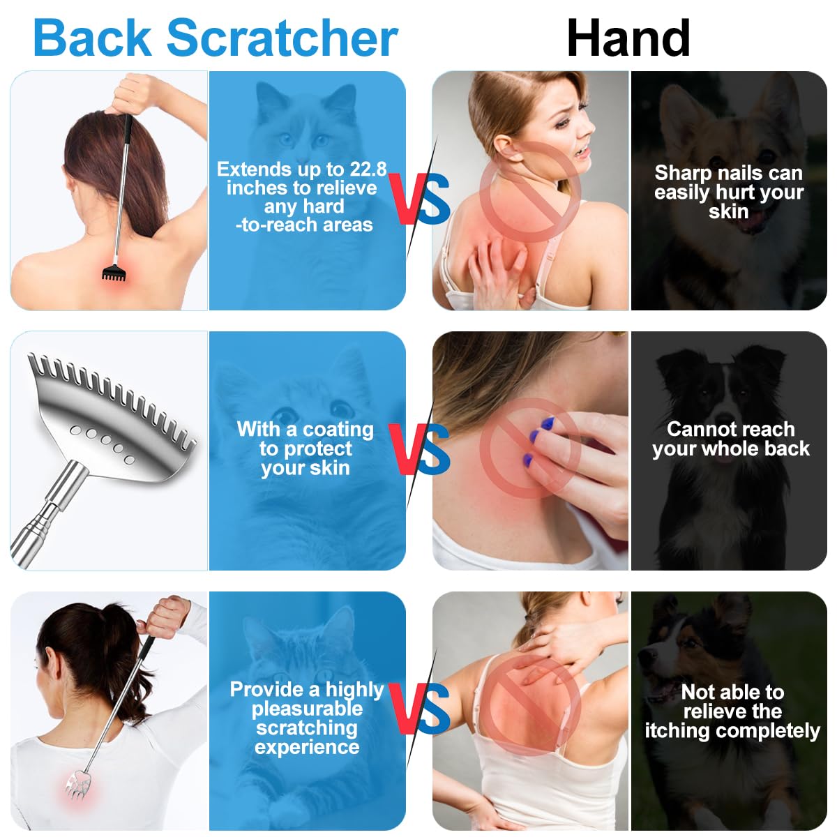 3 Pack Different Back Scratcher Metal Portable Telescoping with Rubber Handles, Extendable Back Massager Tool with Beautiful Box, Stocking Stuffers for Men Women Christmas Presents(Black)