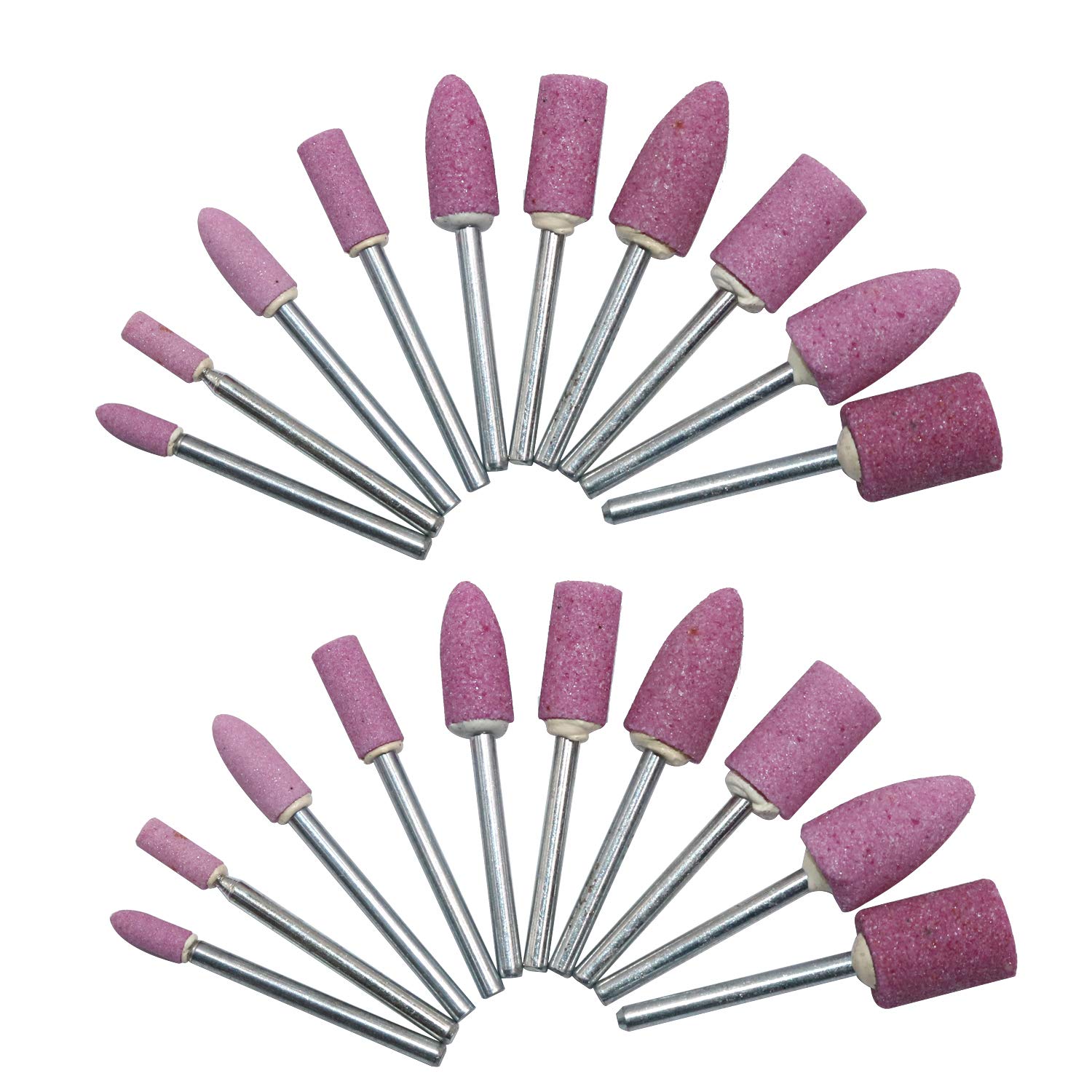 Grinding Stone Bits Abrasive Wheels Rotary Tool Bit Wood Carving Engraving Kit 3mm Mandrel 20 Pieces (Pink)