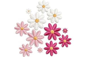12Pcs 4 Sizes Daisy Flower Iron on Patches, Multicolor Embroidered Floral Applique for Hats, Clothes, Jeans, Jackets(White, P