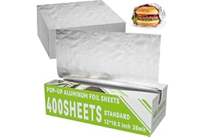 SZZJKJ Aluminum Foil Sheets, 400 Count Tin foil,12" x 10.6" Pre-Cut Pop-Up Dispenser for Food Wrap, Hot Dog or Sandwich Wrap,Food Storage, Baking, Catering, Restaurant,Kitchen Use