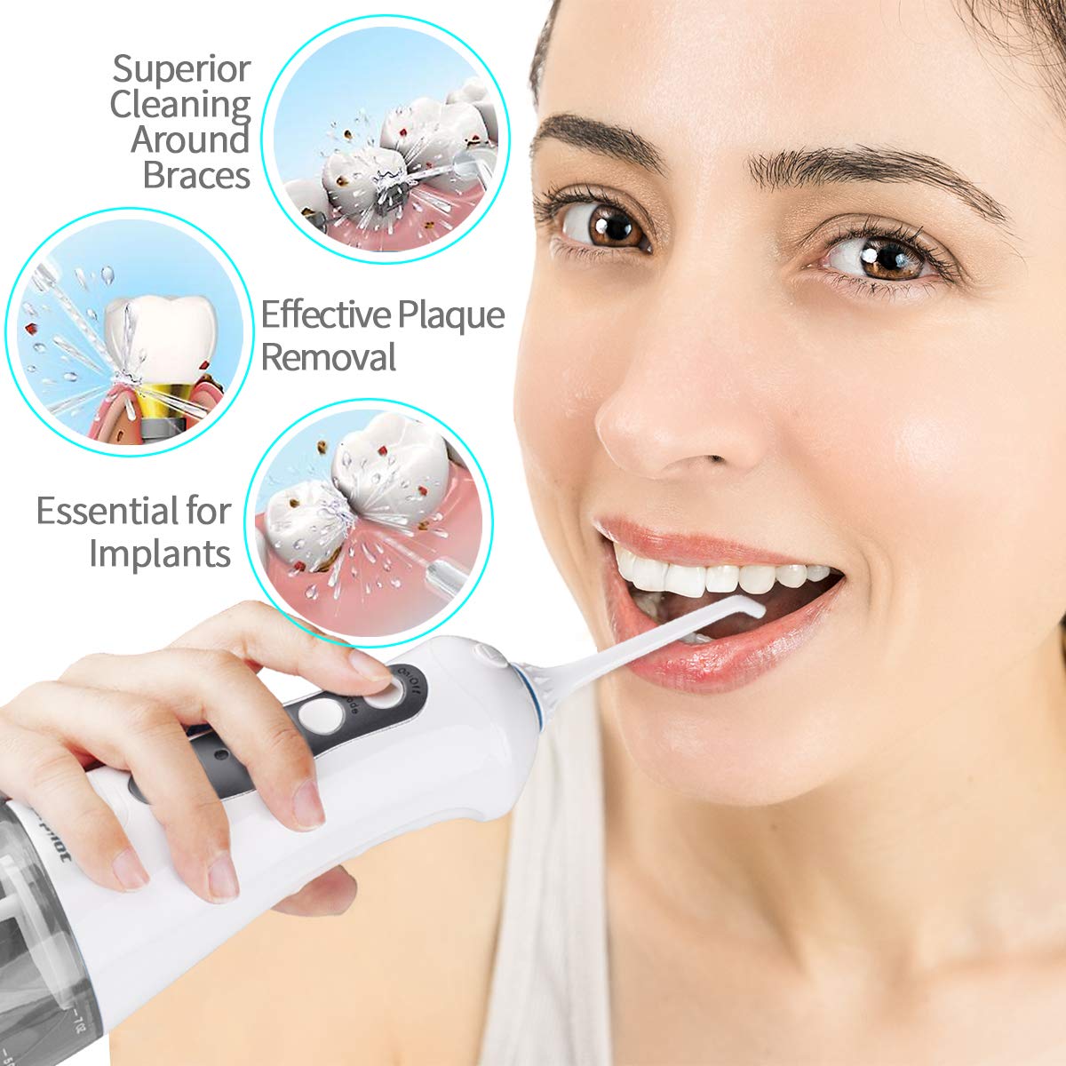 Water Flosser for Teeth,Power Floss Water Jet with 4 Jet Nozzles for Teeth Clean,Upgrade 300ml Detachable Reservoir,IPX7 Waterproof, USB Rechargeable, 3 Water Pressure and FDA Approved,Adapter Not Inclued