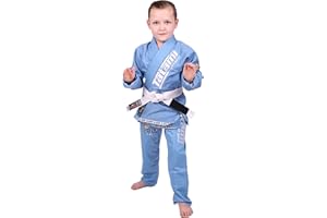 Tatami Fightwear Meerkatsu Kids Animal Jiu Jitsu Gi, 425GSM Jacket, Twill BJJ Pants, and White Belt, Sky Blue, M0