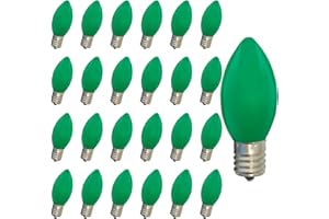 Romasaty 25 Pack Christmas Light Bulbs, C9 Ceramic Green Replacement Bulbs, C9 Outdoor String Lights Replacement Bulbs, C9/E17 Candelabra Base, 7 Watt