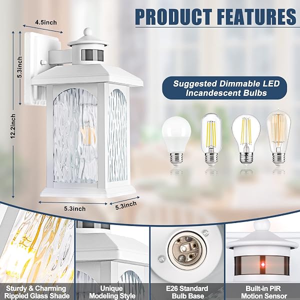 ADVANCED MOTION SENSOR OUTDOOR LIGHTS 2 PACKS – WHITE DUSK TO DAWN OUTDOOR LIGHTING, ANTI-RUST EXTERIOR LIGHT WALL MOUNT FIXTURES, WATERPROOF PORCH OUTSIDE LIGHTS WALL SCONCE FOR HOUSE, GARAGE