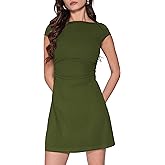 Vinova Womens Mini Dress Summer Short Cap Sleeve Boat Neck Ruched Work A Line Business Casual Dresses Party Dress
