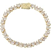 Eseres Tennis Bracelets for Women 7in Gold Plated Bracelet for Men Round Zircon Silver Tennis Bracelet Classic Hip Hop Hand Chain Jewelry Gift