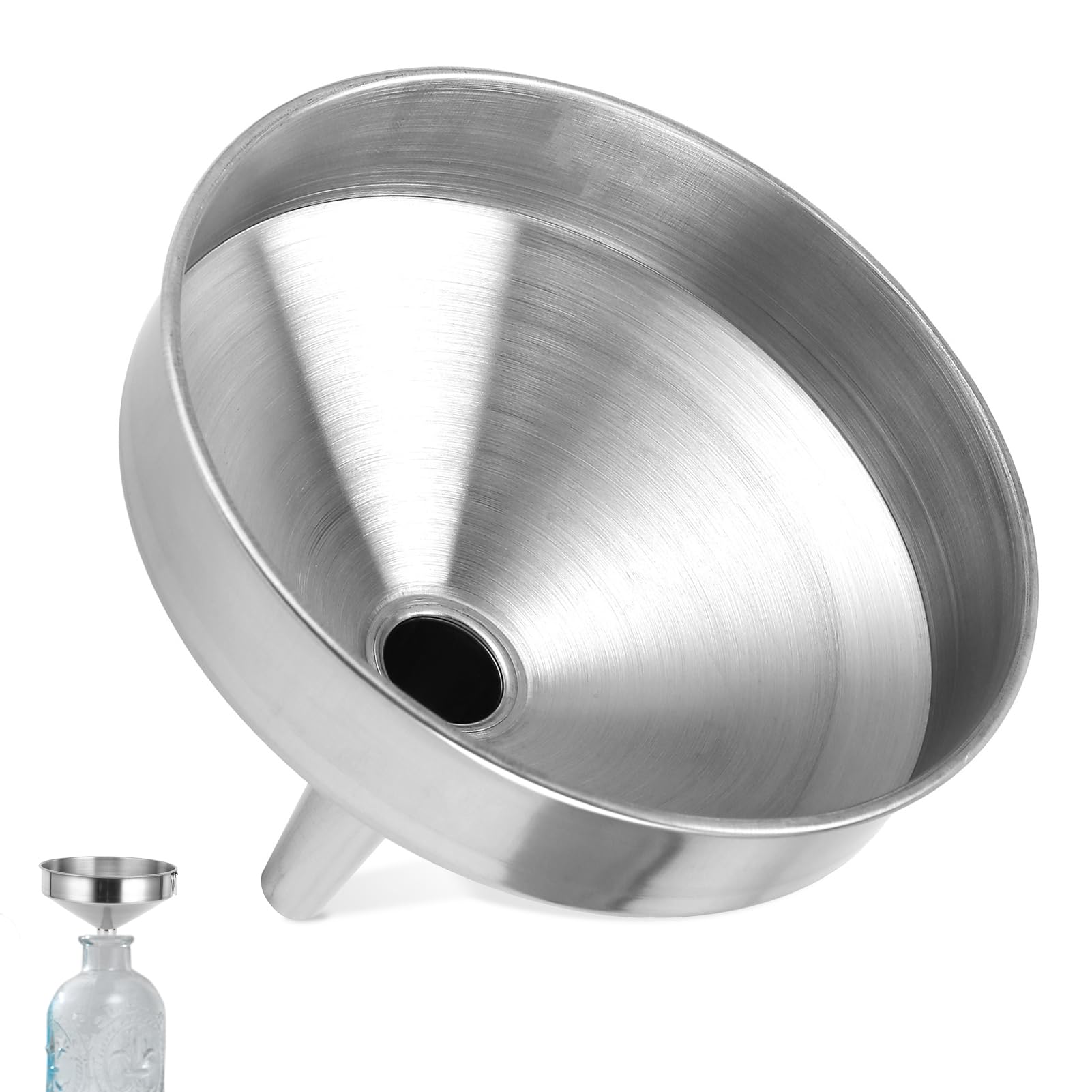 Funnel Stainless Steel 15cm 5.9inch Funnel Kitchen Thickened with Hangable Ring for Spices Essentail Oil Ingredients Filter Liquid Jar