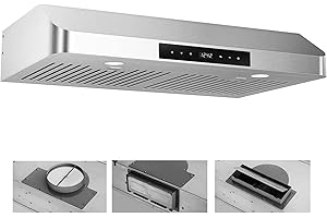 EVERKITCH Range Hood 30 inch Under Cabinet, Two Powerful Motors, Stainless Steel Kitchen Vent Stove Hood, Touch Control, Perm