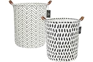 GodenMoninG 2X 62.8L Large Sized Round Waterproof Cotton Blend Laundry Hamper with Leather Handles, Home Decor, Toy Organizer, Children Nursery Hamper, 2 Packs