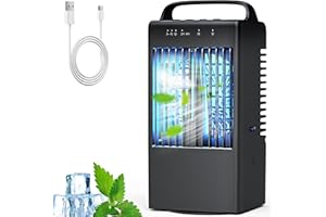 GPTARCER Mini Air Conditioner, Portable Air Conditioners 3 Speed Quiet Small Air Conditioner Personal Cooling Fan USB-Powered, 7-Color LED Night Light, 4/9H Timer for Bedroom, Office, Camping, Car