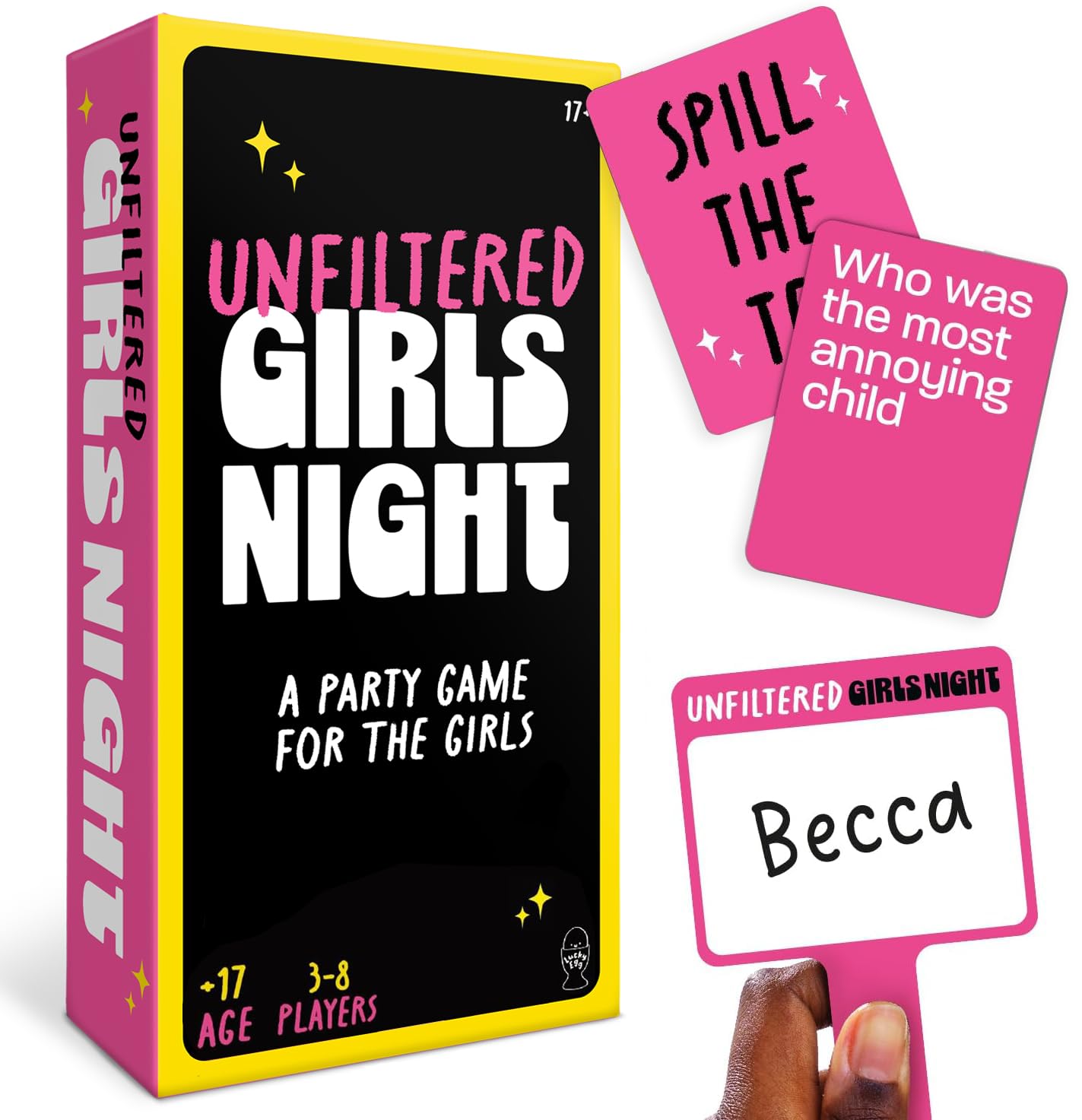 Lucky Egg Unfiltered Girls Night Games – Hilarious Galentines Day Games with 200 Outrageous Scenario Cards – Perfect Adult Party Games for an Unforgettable Girls Night (3-8 Players)