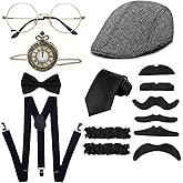 Mikbnfrb 1920s Mens Costume Accessories Set Roaring 20s Costume Outfit Gangster Dress Up for Gatsby Party