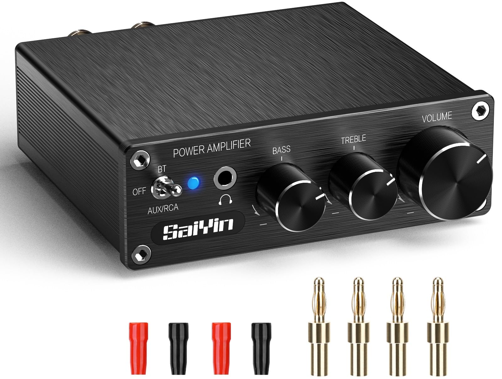 Photo 1 of Saiyin Power Amplifier Home Audio, 80W x 2 Stereo Bluetooth Amplifier Receiver 2.0 Channel Mini Hi-Fi Class D Integrated Amp with Headphone Jack, Bass/Treble Control for Home Speakers