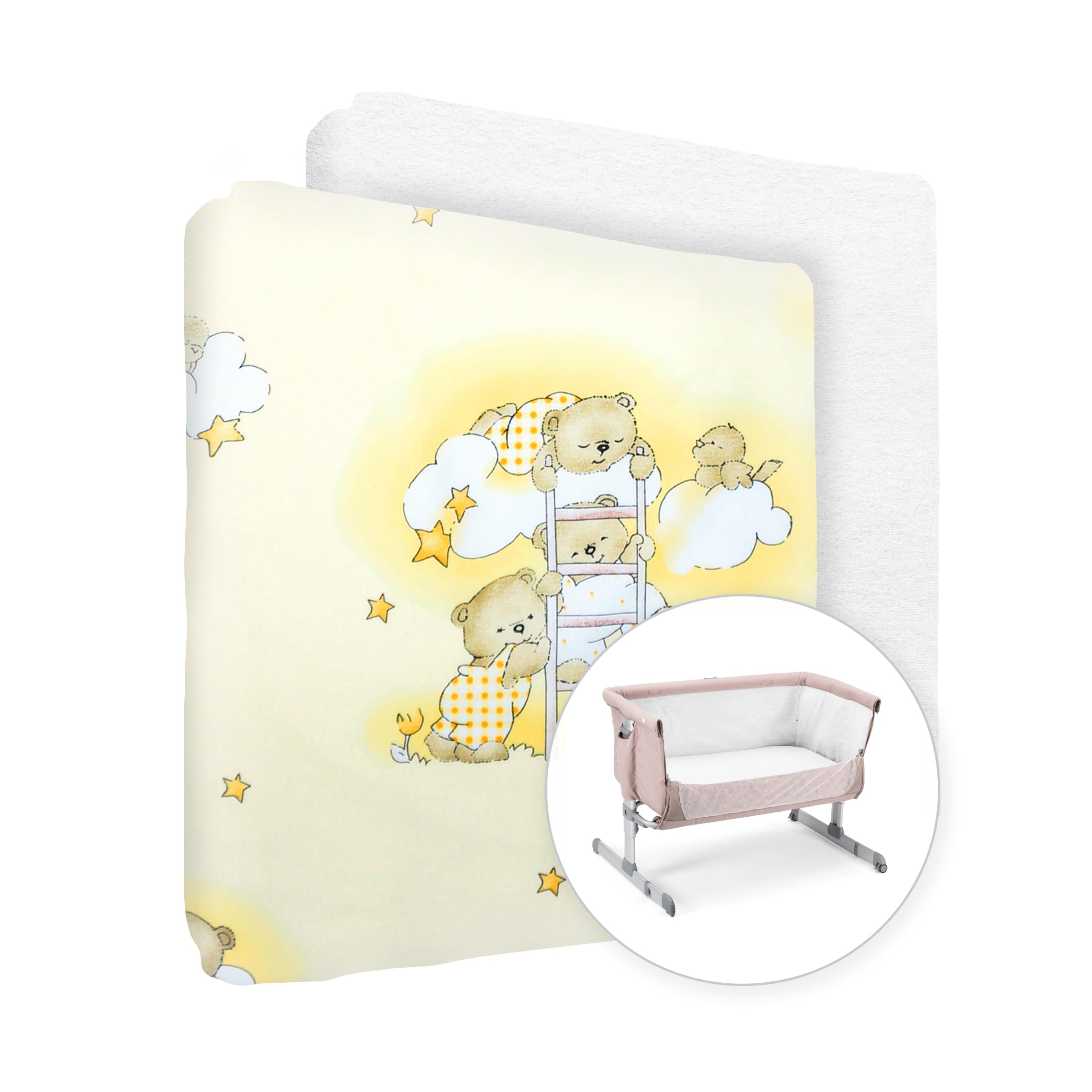 100% Cotton Fitted Sheet with Waterproof Mattress Protector to fit 90x50 cm Co-Sleeping Crib (Ladders Yellow)