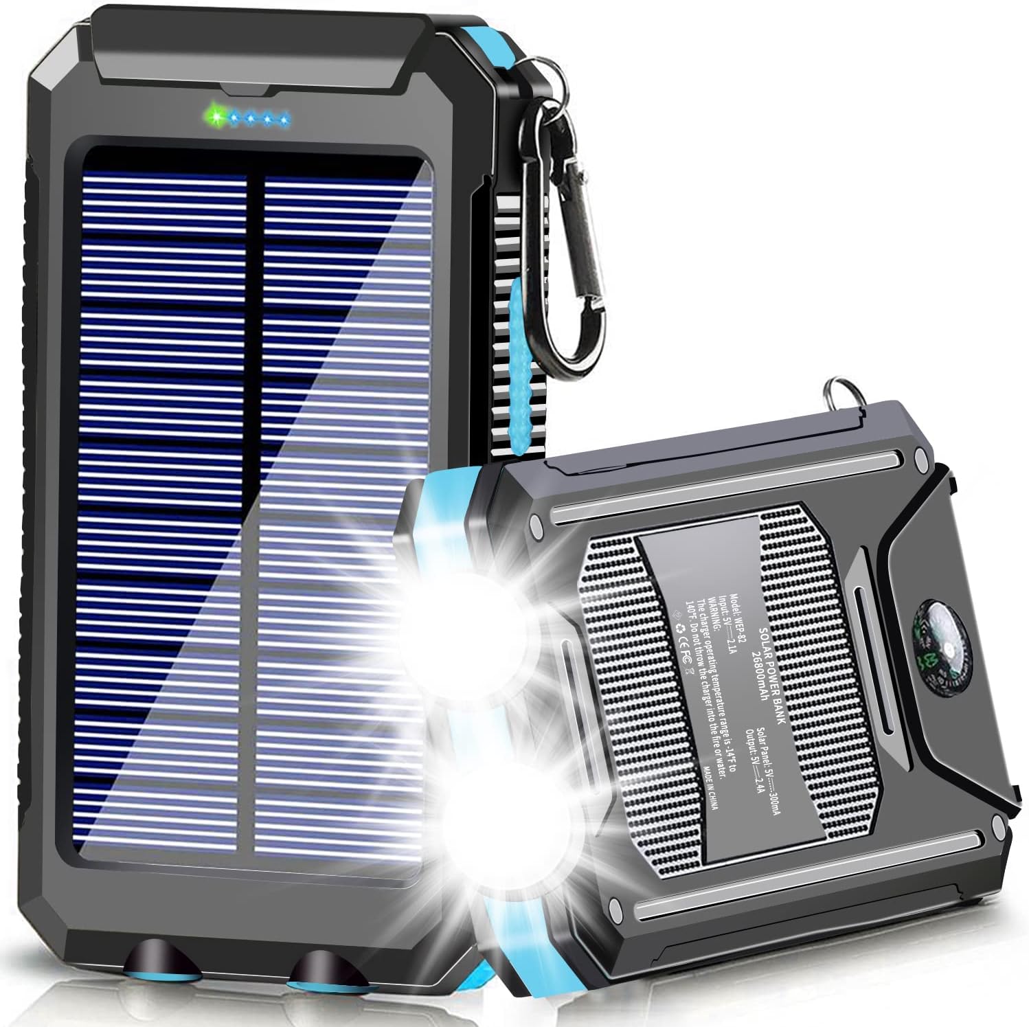 YOLOSKS Solar Power Bank 26800mAh, Portable Solar Charger, Dual 5V USB